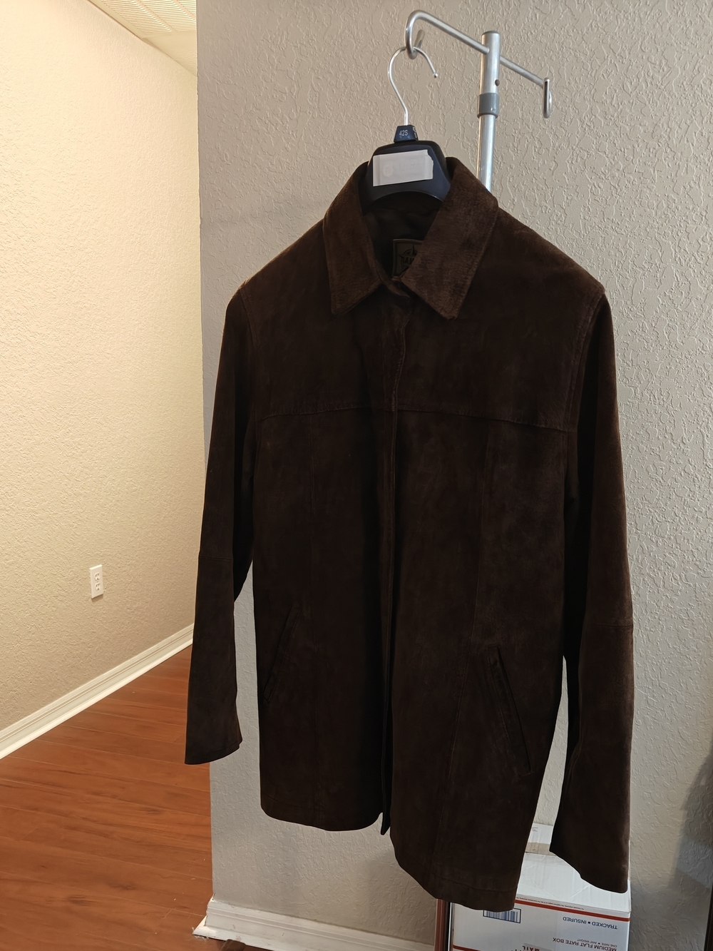 A.M.I. Men's Dark Brown Suede Jacket - Classic Collar